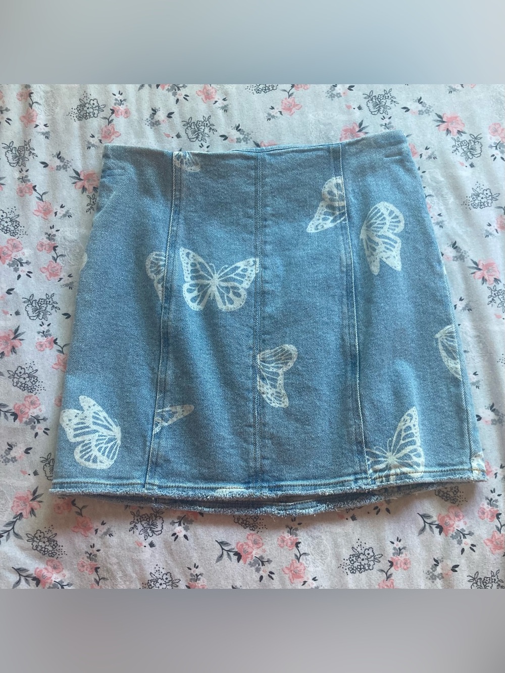 Butterfly Print Denim Skirt